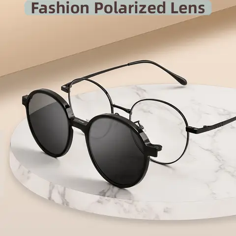 Clip solaire polarisé rond — monture alu